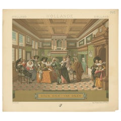 Estampe ancienne de Hollande Pl. 142, Dirck Hals Van Dalen par Racinet, vers 1880