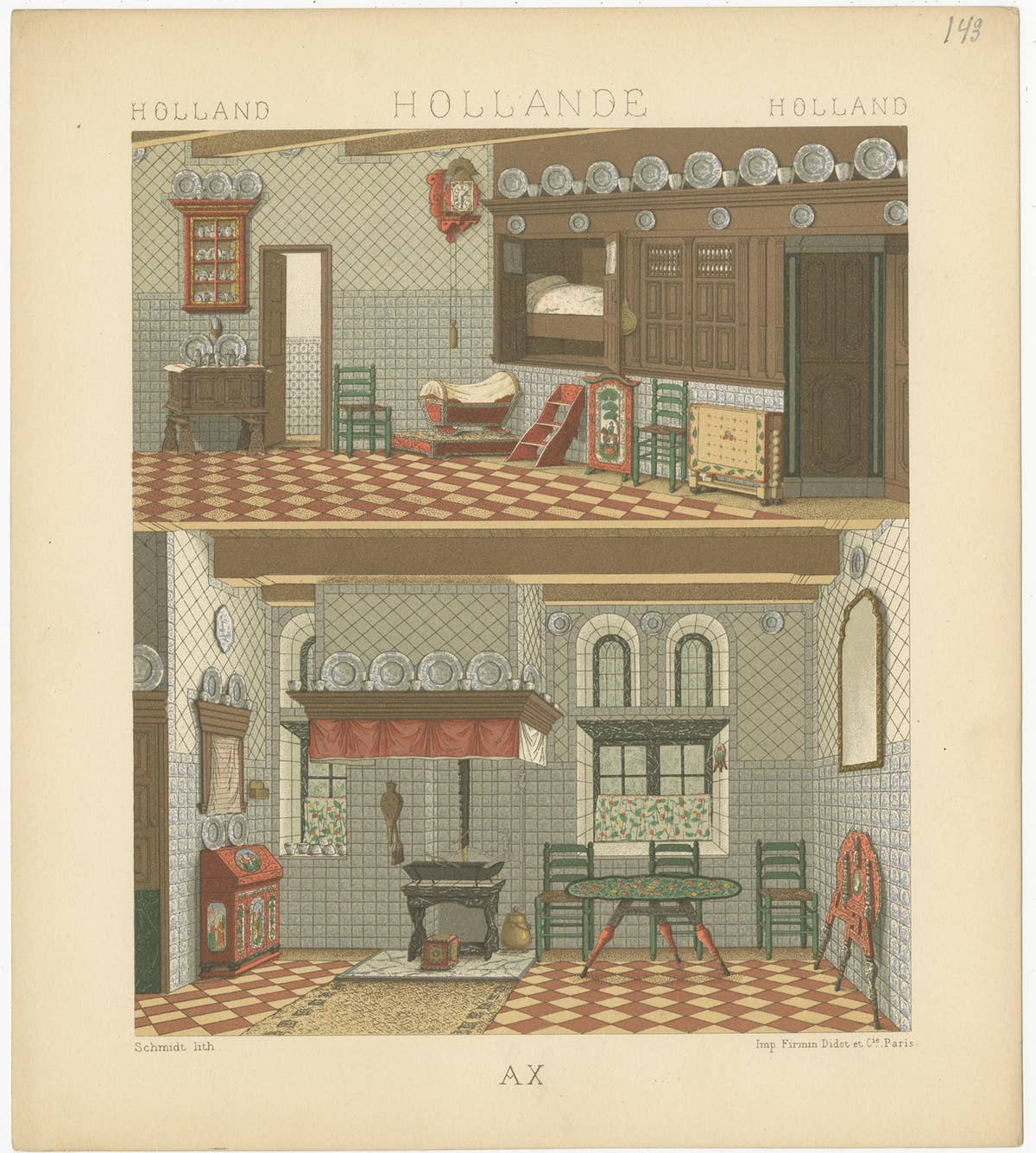 Antique Print of Holland Interior by Racinet, circa 1880