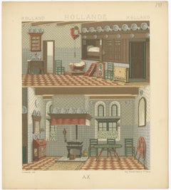 Antique Print of Holland Interior by Racinet, circa 1880