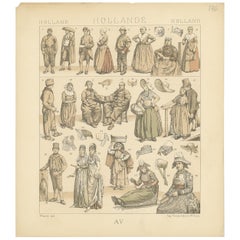 Pl. 146 Stampa antica di abiti olandesi di Racinet, "circa 1880".