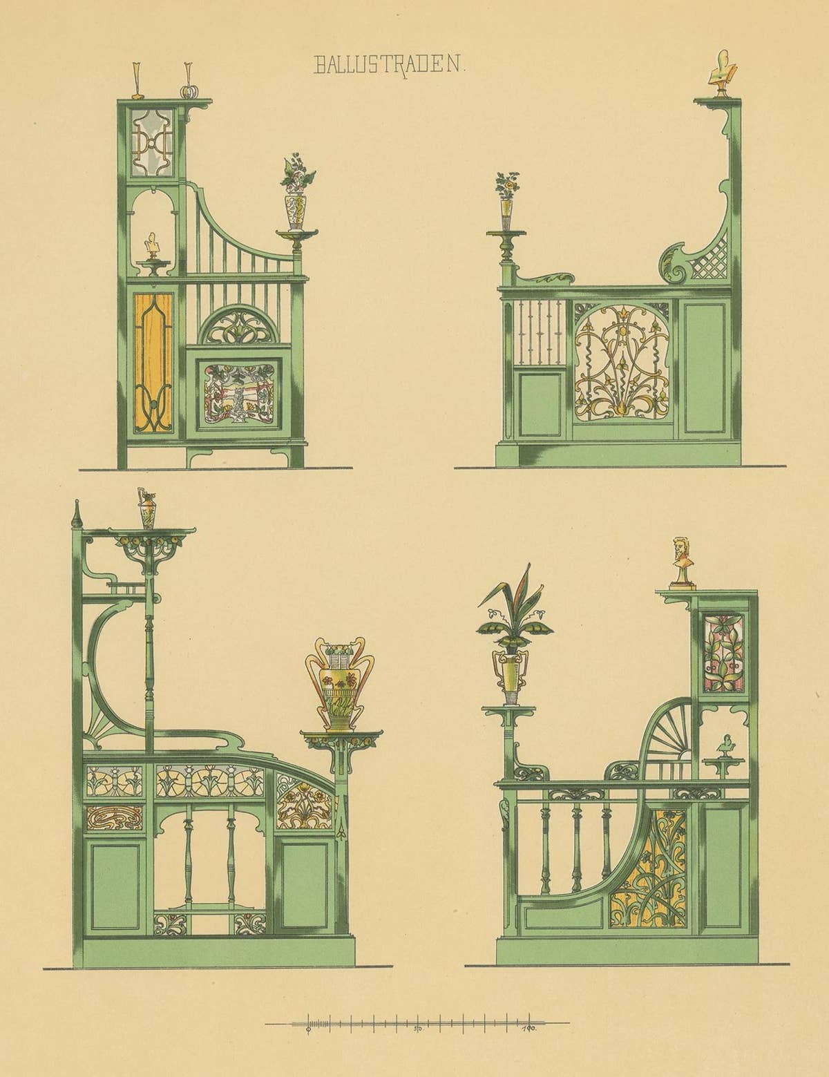 Pl. 15 Antique Print of Balustrades by Kramer, 1910