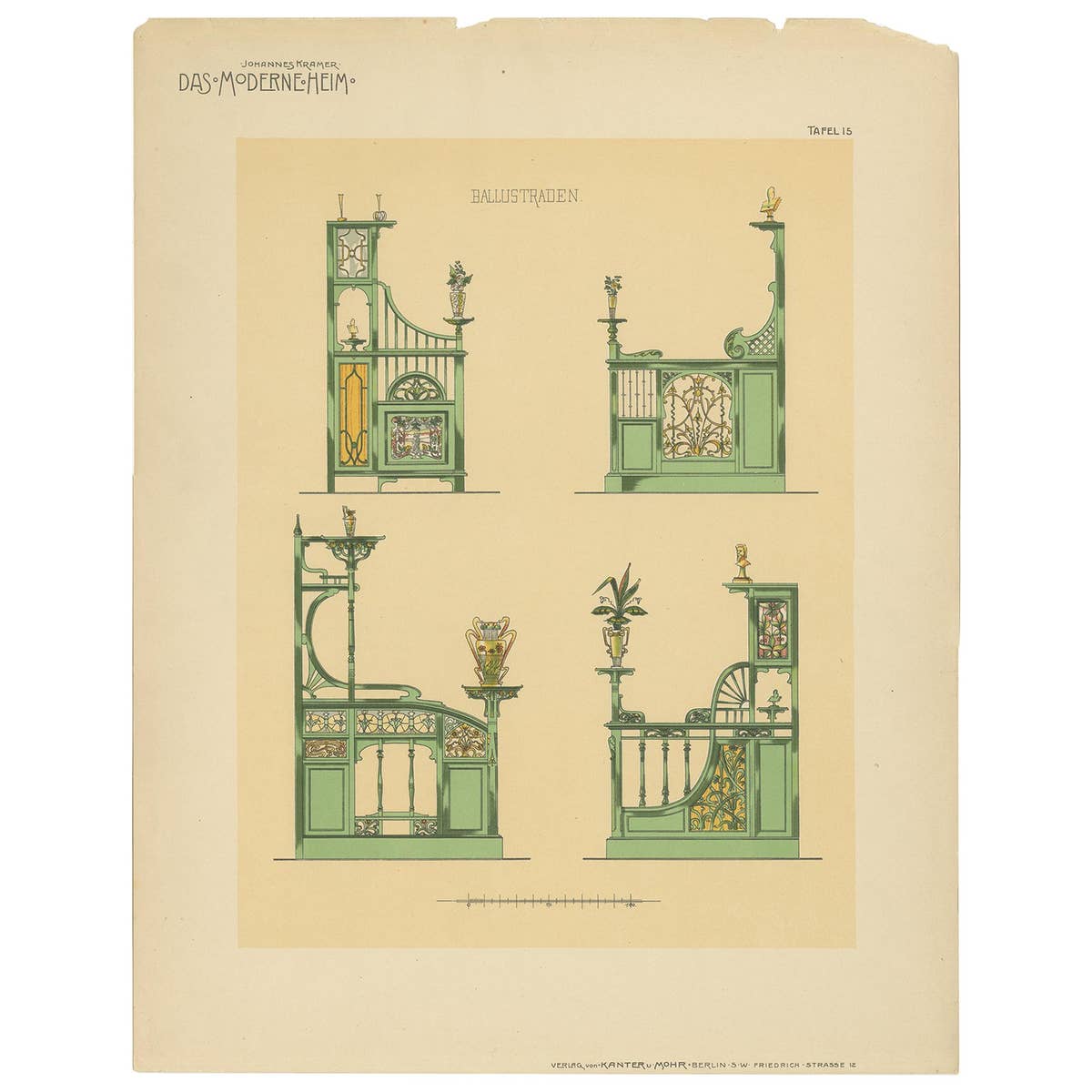 Pl. 15 Antique Print of Balustrades by Kramer, 1910