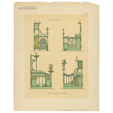 Pl. 15 Antique Print of Balustrades by Kramer, 1910