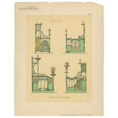 Pl. 15 Antique Print of Balustrades by Kramer 'circa 1910'