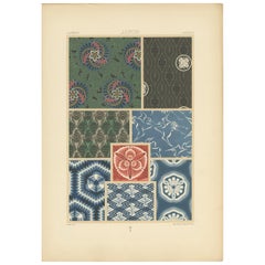 Pl. 15 Antique Print of Japanese Motifs from Textiles by Racinet 
circa 1890
