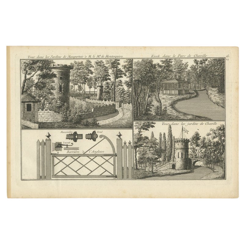 Pl. 15 Antiker Druck des Gartens von Maupertuis und Chaville von Le Rouge