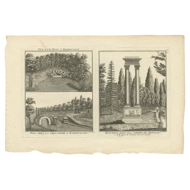 Pl. 15 Antiker Druck von verschiedenen Ansichten von Rambouillet von Le Rouge, um 1785