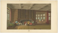 Pl. 152 Antique Print of English Fireplace Room by Racinet, 'circa 1880'