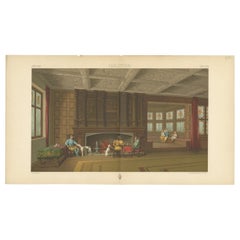 Pl. 152 Antique Print of English Fireplace Room by Racinet, 'circa 1880'