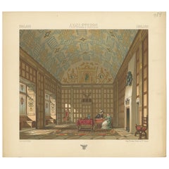 Pl. 154 Grabado antiguo de Salón inglés de Racinet, "circa 1880