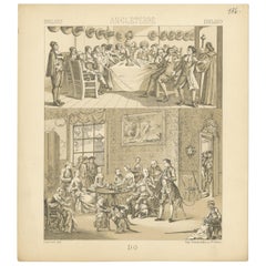 Pl. 156 Antiker Druck englischer Szenen, Kostüme von Racinet, um 1880