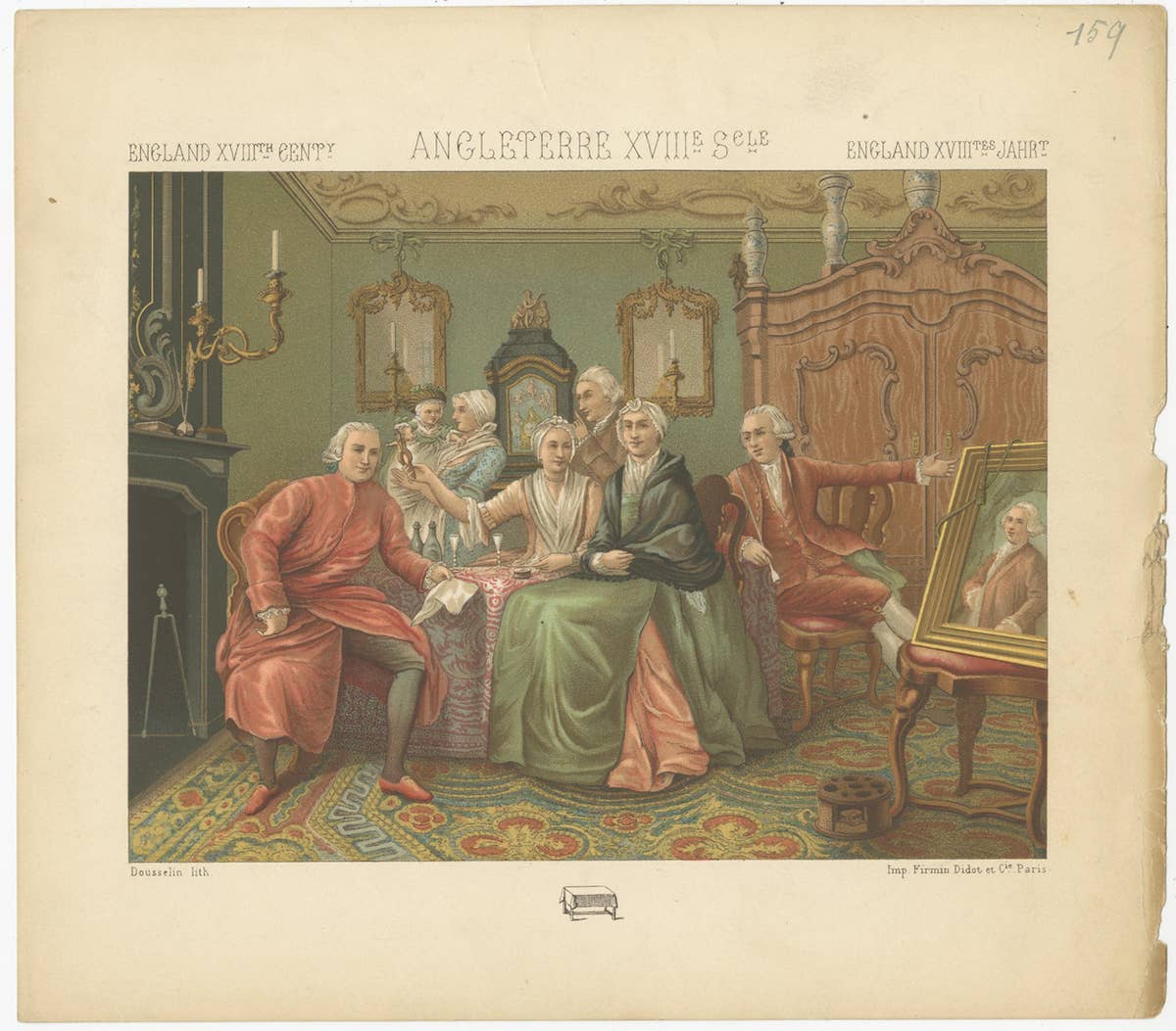 Pl. 159 Antique Print of 18th Century English Costumes by Racinet, 'circa 1880'