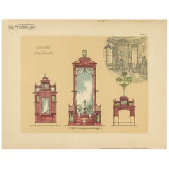 Pl. 16 Antique Print of Salon Furniture by Kramer 'circa 1910'