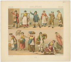 Stampa antica di abiti inglesi di Racinet, 'circa 1880