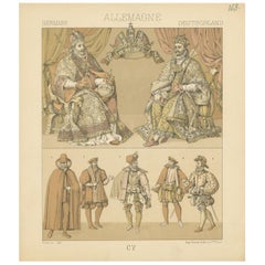 163 Antiker Druck von German Royalty Outfits von Racinet, um 1880