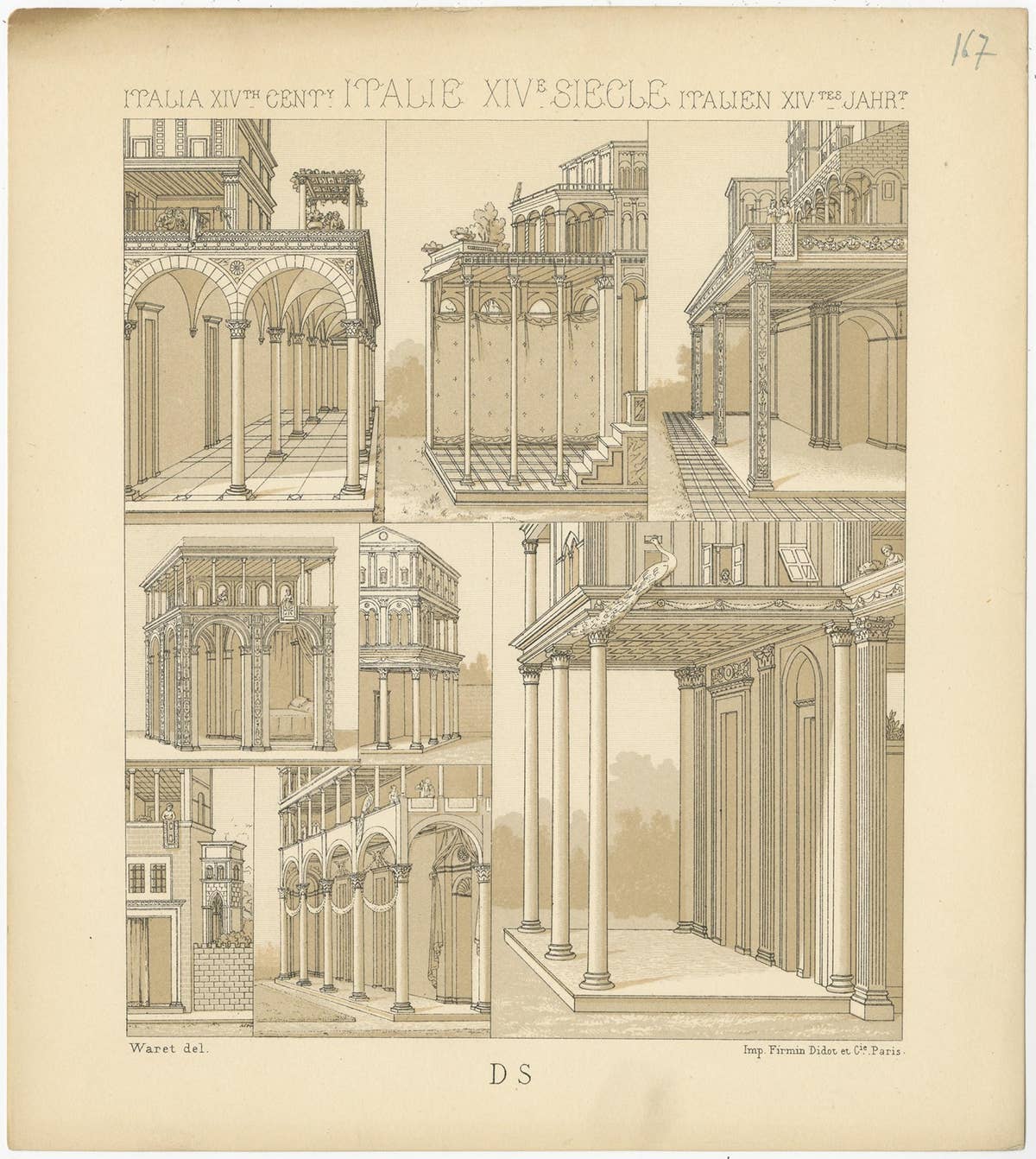 Antique Print of 14th Century Italian Maisons by Racinet