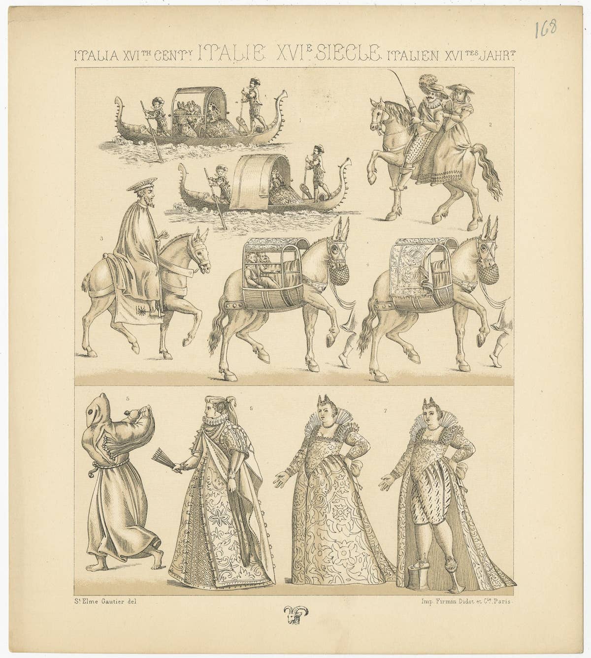 Pl. 168 Antique Print of 16th Century Italian Scenes by Racinet