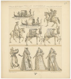 Pl. 168 Antique Print of 16th Century Italian Scenes by Racinet