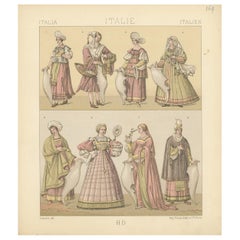 Pl. 169 Antique Print of Italian Women's Costumes by Racinet, 'circa 1880'