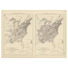 Tableau ancien Pl. 16A de la population des États-Unis de 1830 à 1840 par Walker, 1874