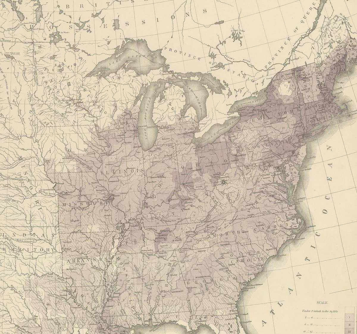 Pl. 17 Antique Chart of the US Population 1850 by Walker, 1874
