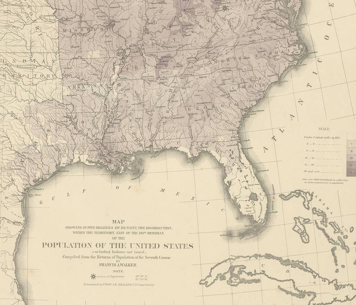 Pl. 17 Antique Chart of the US Population 1850 by Walker, 1874