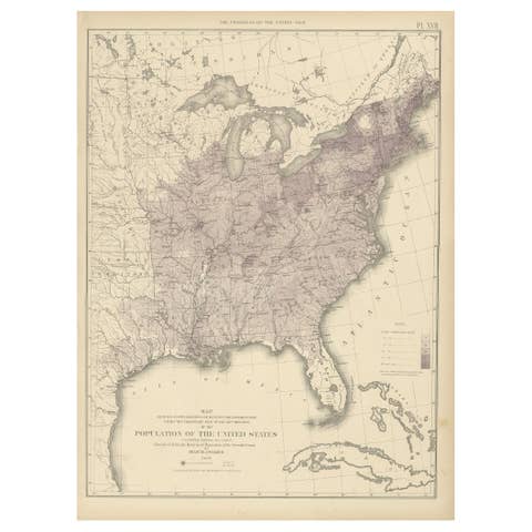 Pl. 17 Antique Chart of the US Population 1850 by Walker, 1874