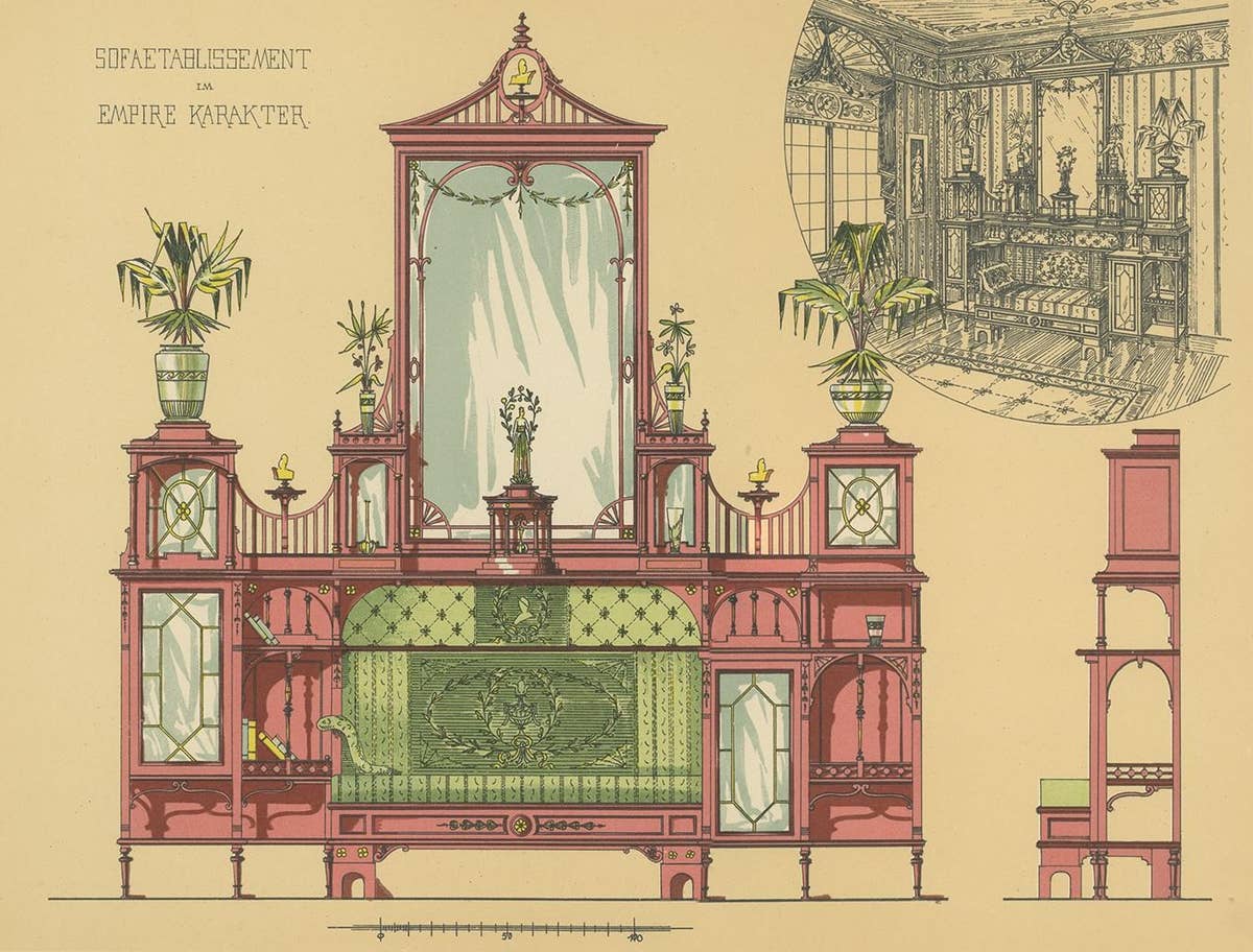 Pl. 17 Antique Print of a Sofa and Furniture by Kramer 'circa 1910'