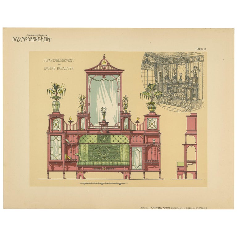 Pl. 17 Antique Print of a Sofa and Furniture by Kramer 'circa 1910' For  Sale at 1stDibs