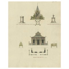 Pl. 17 Antique Print of Garden Architecture by Van Laar, 1802