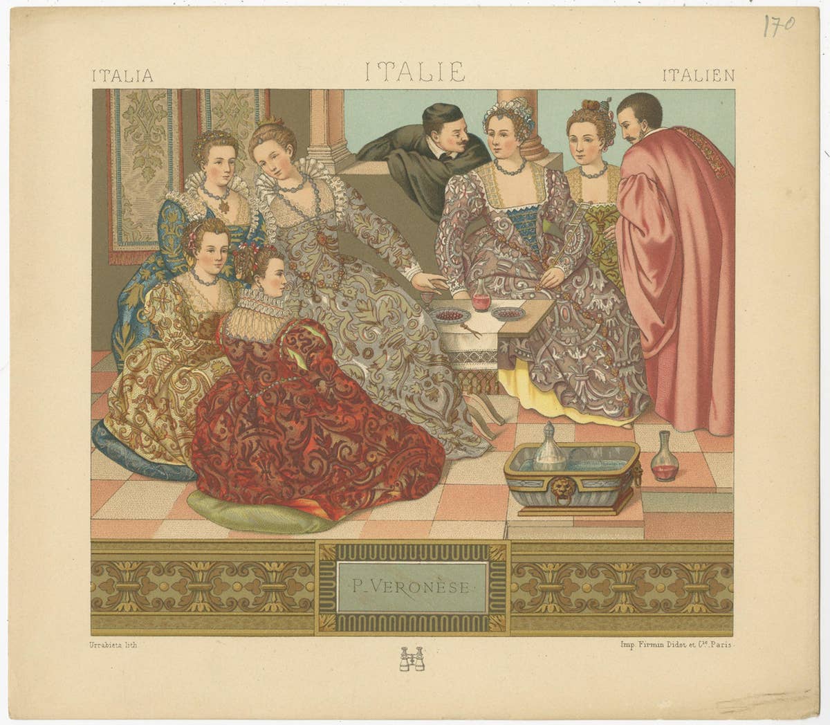 Pl. 170 Antique Print of Italian P_Veronese Costumes by Racinet, 'circa 1880'