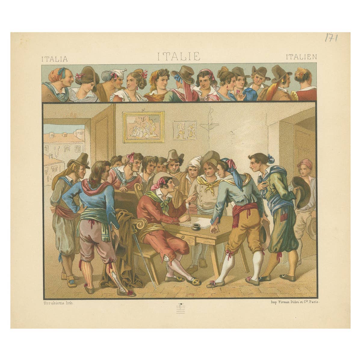 Pl. 171 Antique Print of Italian Costumes by Racinet, 'circa 1880'