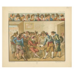 Pl. 171 Antique Print of Italian Costumes by Racinet, 'circa 1880'