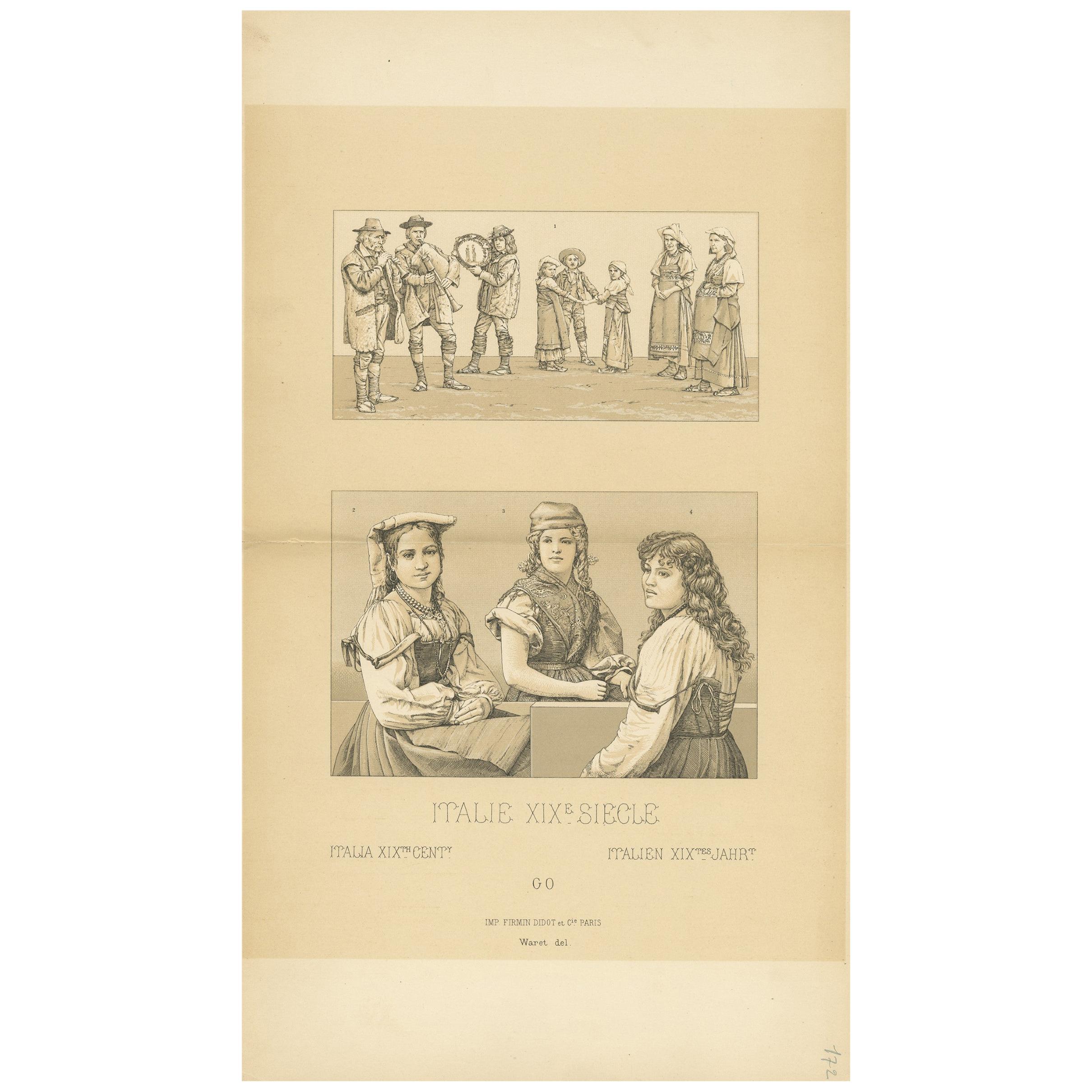 Antique Print of 19th Century Italian Clothing by Racinet For Sale