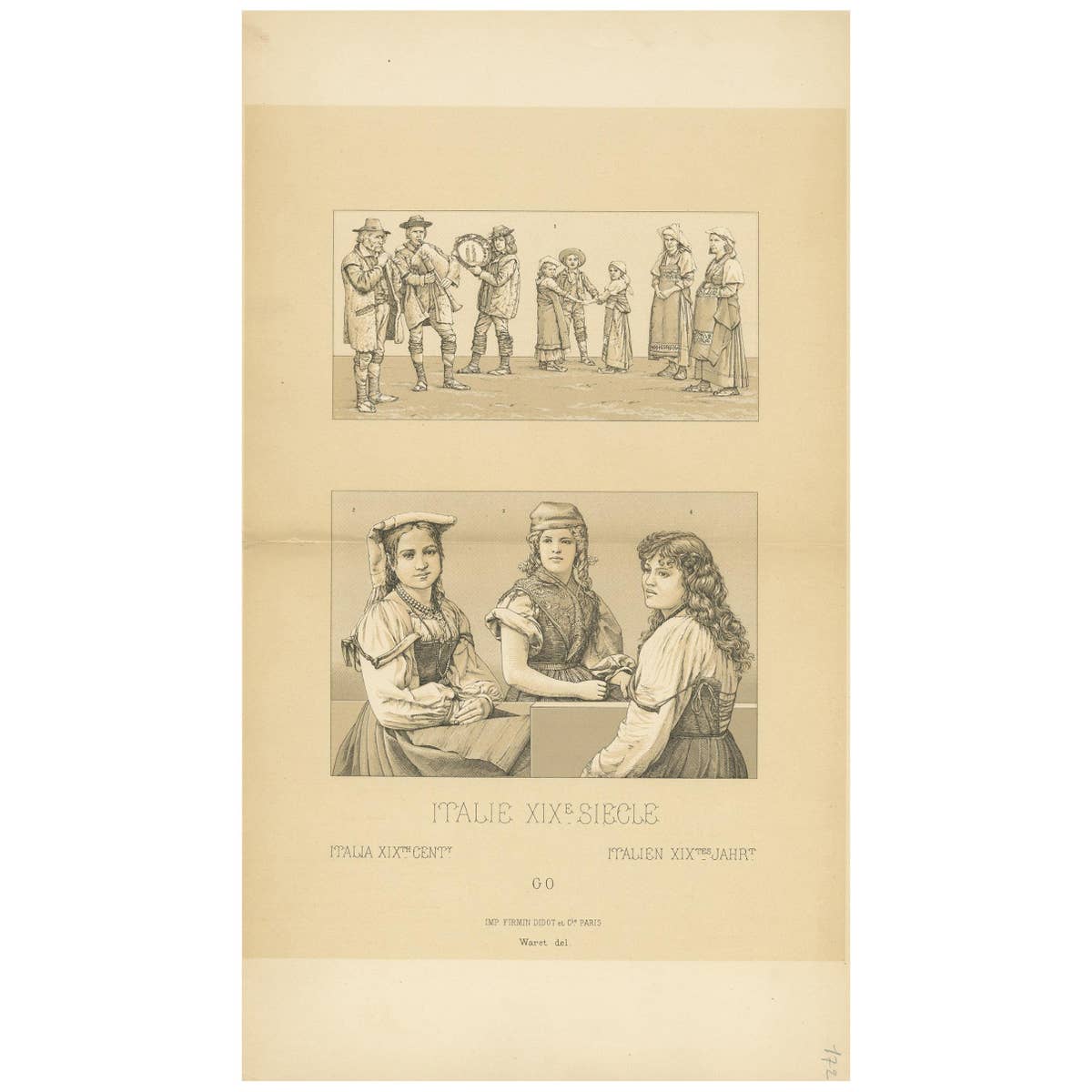 Antique Print of 19th Century Italian Clothing by Racinet