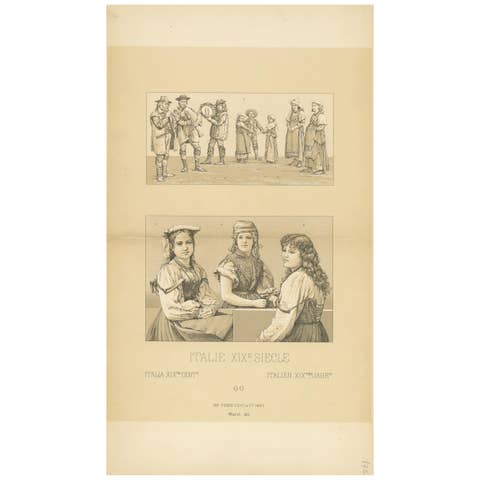 Antique Print of 19th Century Italian Clothing by Racinet