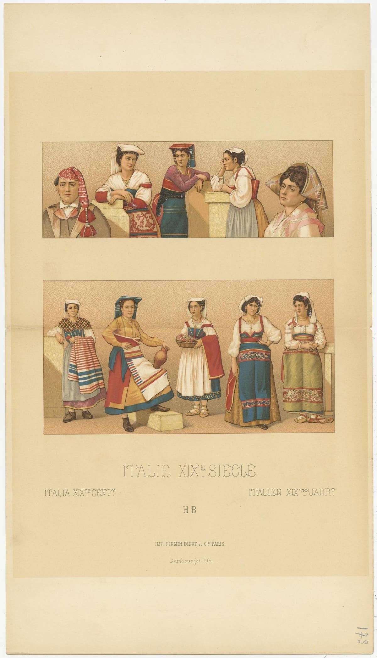 Pl. 173 Antique Print of 19th Century Italian Clothing by Racinet