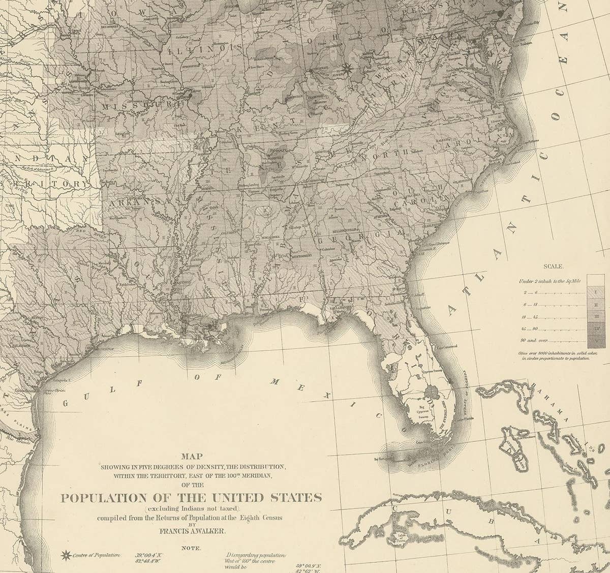 Pl. 17A Antique Chart of the US Population 1860 by Walker, '1874'