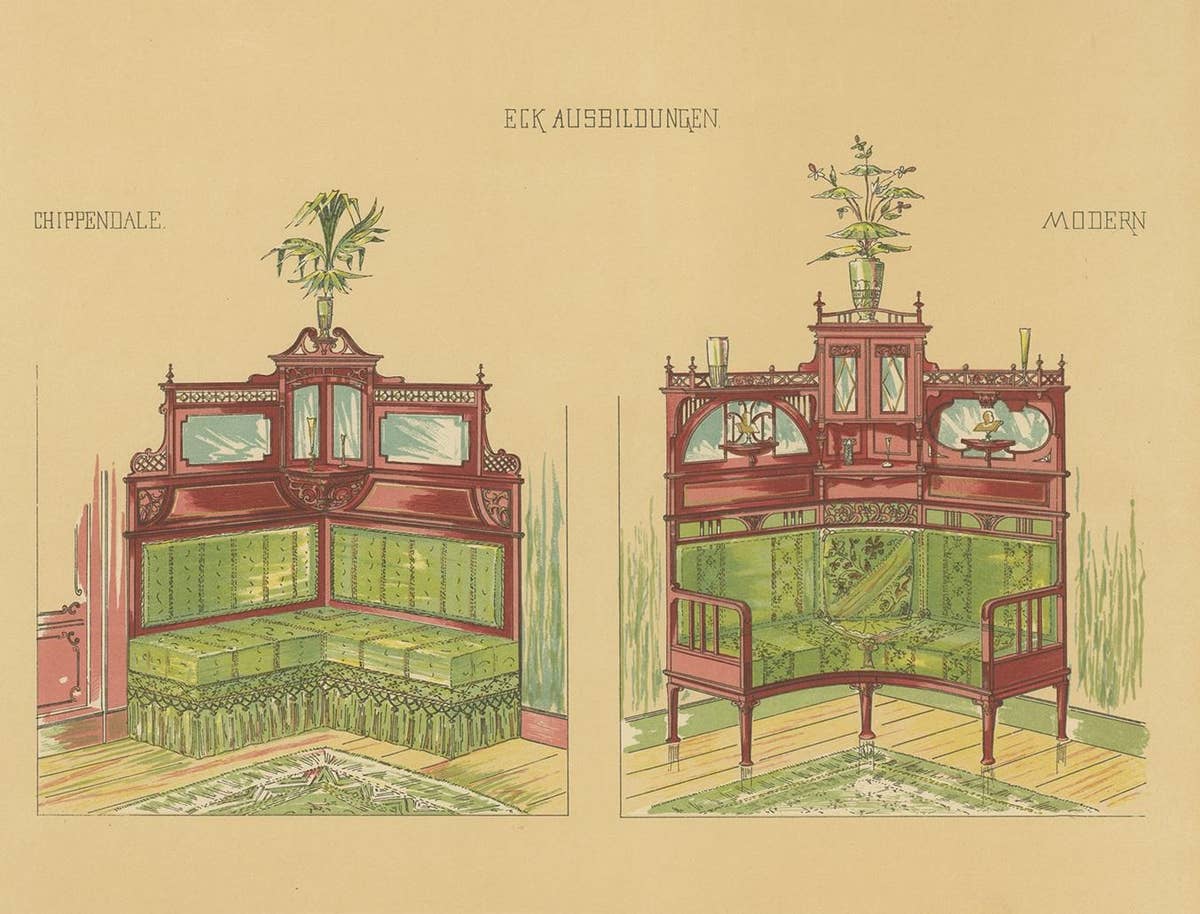 Pl. 18 Antique Print of Corner Furniture by Kramer 'circa 1910'