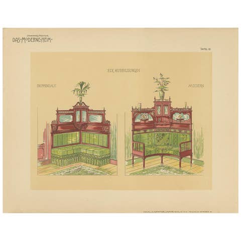 Pl. 18 Antique Print of Corner Furniture by Kramer 'circa 1910'