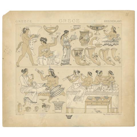 Pl. 18 Antique Print of Greece Scenes by Racinet, 'circa 1880'