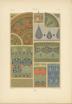 Pl. 18 Antique Print of Indian Enamels, Cloisonné Ornaments by Racinet