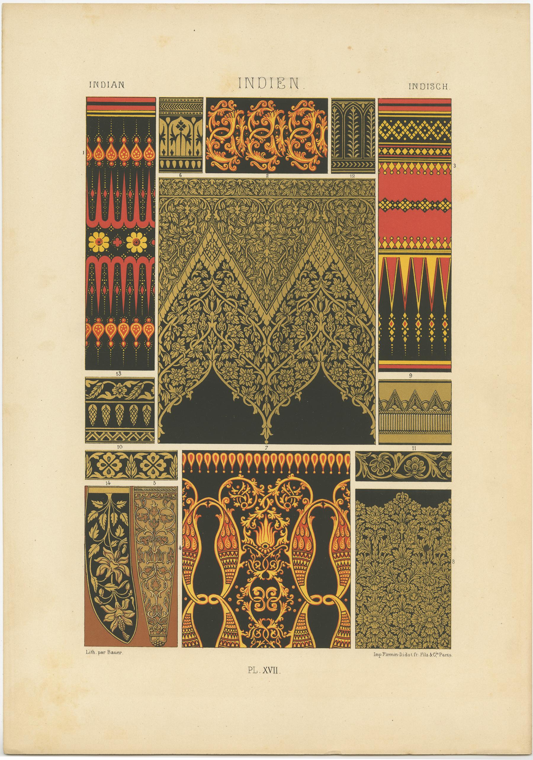 19th Century Pl. 18 Antique Print of Indian Ornaments by Racinet 'circa 1890' For Sale