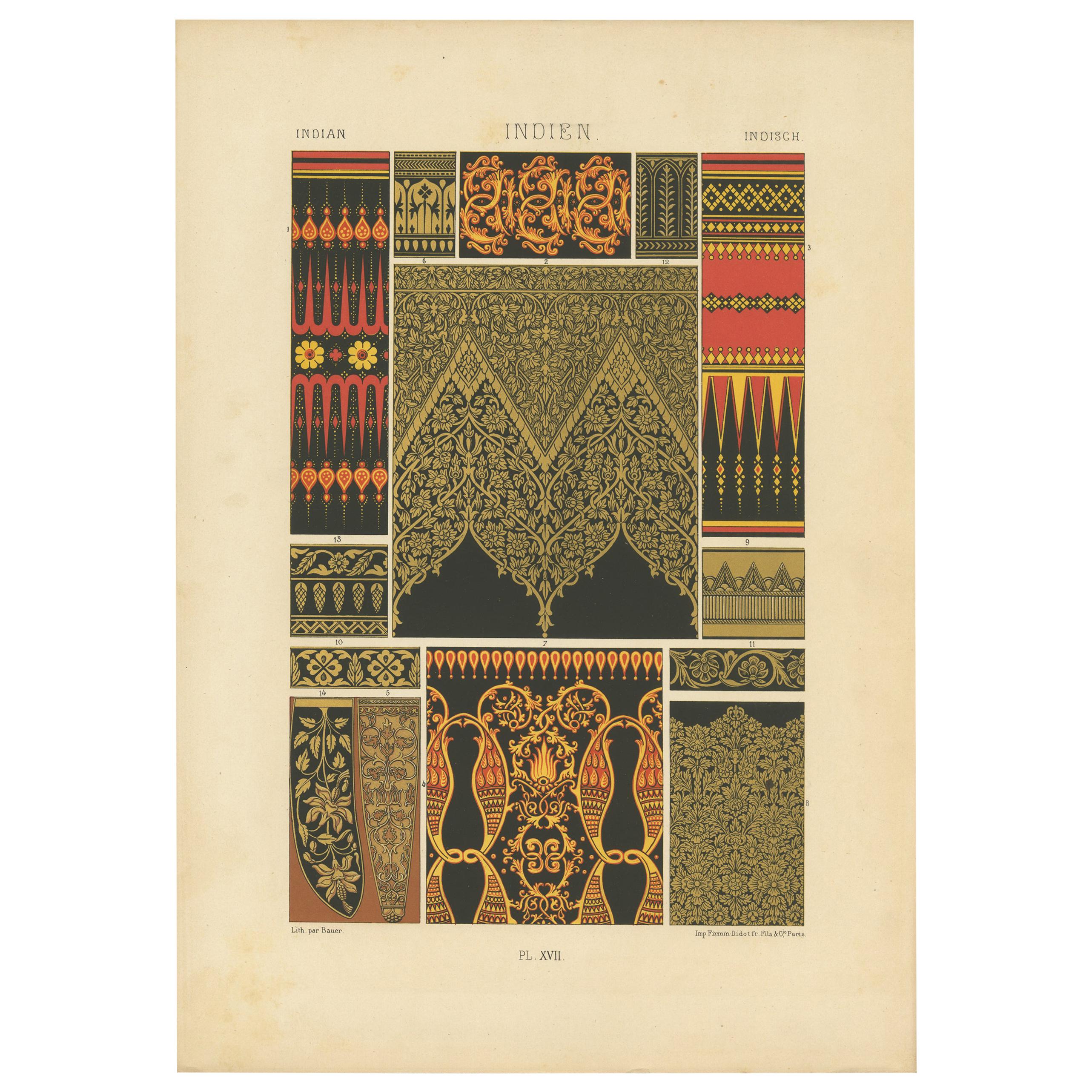 Pl. 18 Antique Print of Indian Ornaments by Racinet 'circa 1890' For Sale