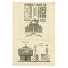 Pl. 18, Antiker Druck verschiedener Gartenelemente von Le Rouge, um 1785
