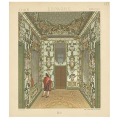 Pl. 183 Grabado antiguo de Interior español de Racinet, "circa 1880