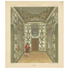 Pl. 183 Antique Print of Spanish Interior by Racinet, 'circa 1880'