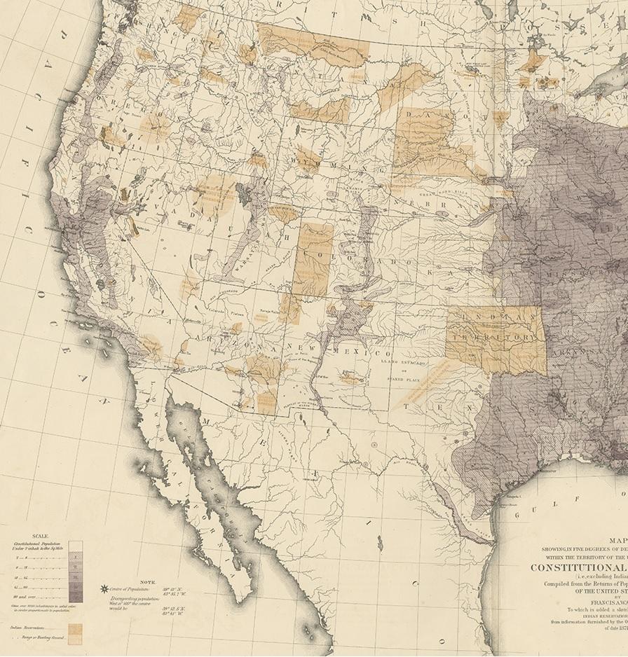 Antike Charte der amerikanischen Bevölkerung im Jahr 1870, veröffentlicht 1874 im Zustand „Gut“ im Angebot in Langweer, NL