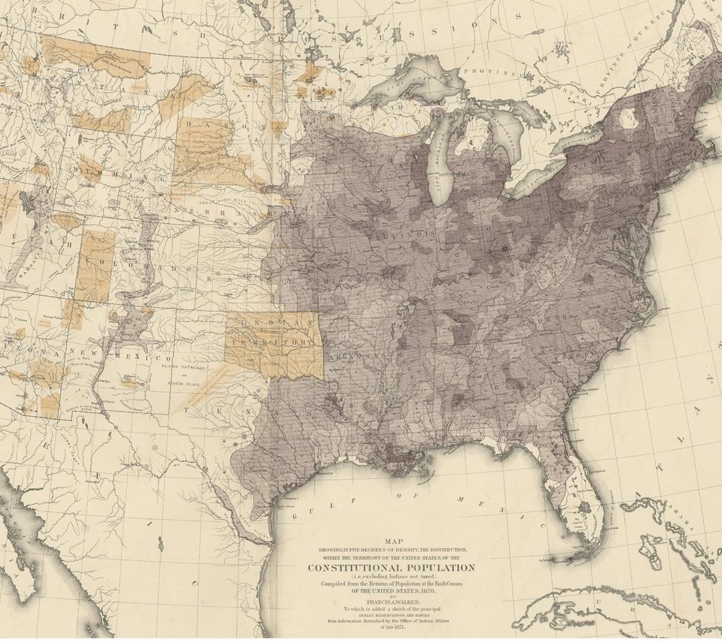 Gráfico antiguo de la población de EE.UU. en 1870, publicado en 1874 siglo XIX en venta