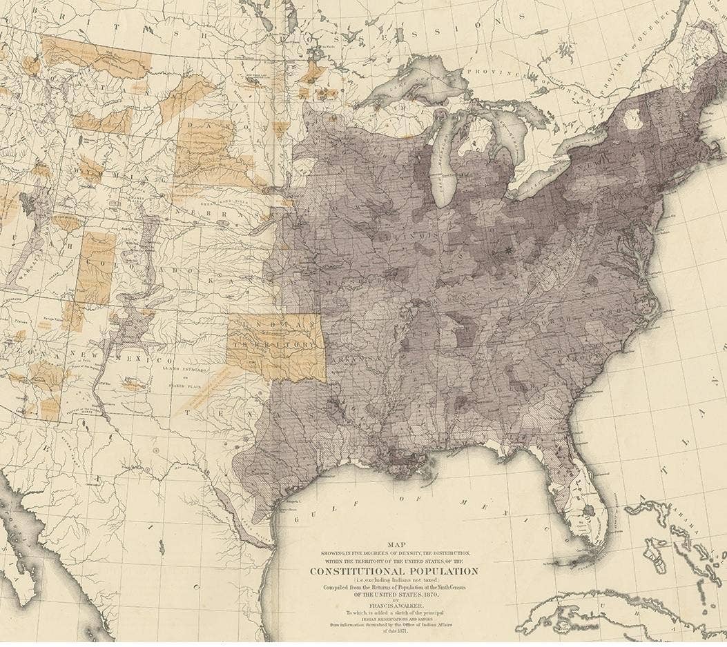 Antique Chart of the US Population in 1870, published in 1874